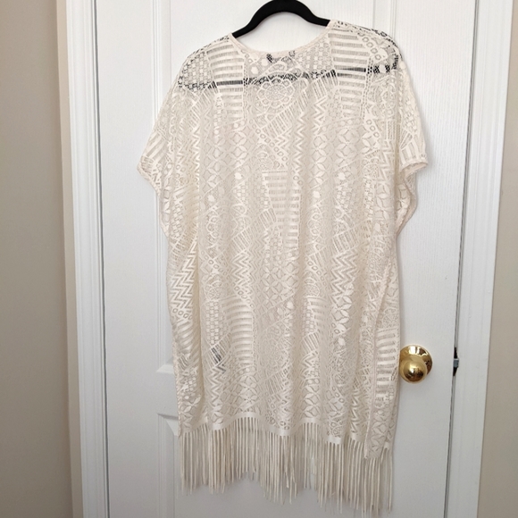 Cream Tasseled Poncho Cover up - Picture 7 of 8